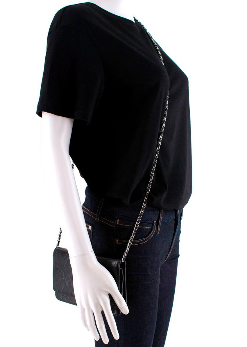 Chanel Black Camellia Floral Embossed Leather Wallet On Chain For Sale 3