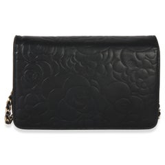 Chanel Black Camellia Lambskin Wallet on Chain