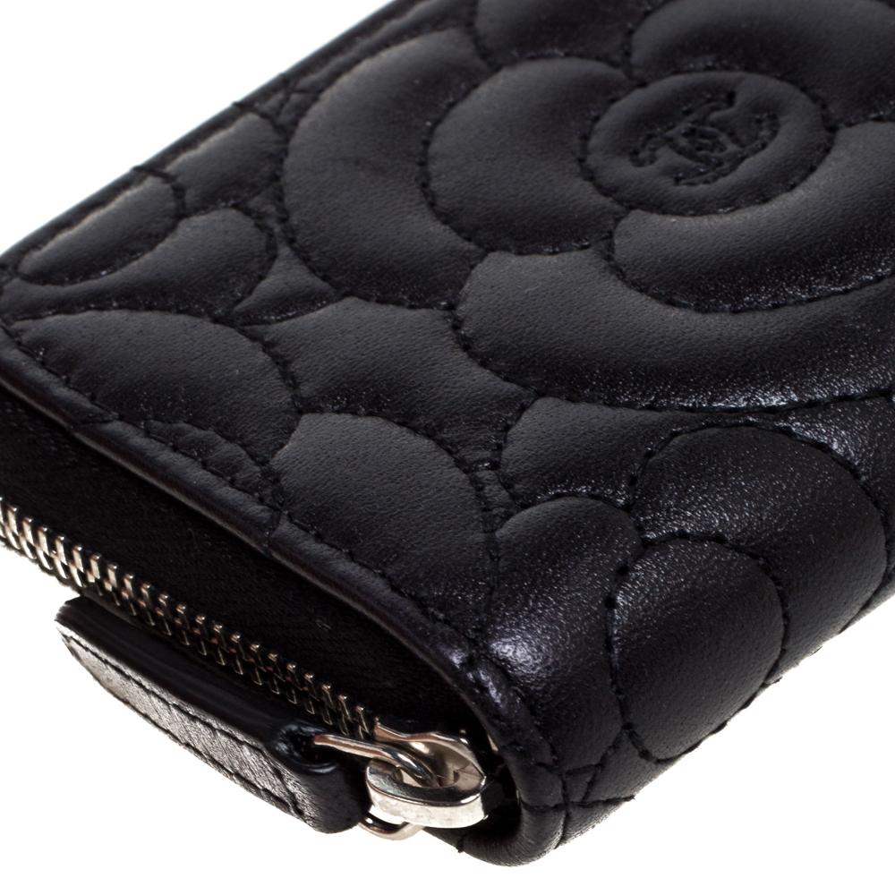 Chanel Black Camellia Leather Zip Around Coin Purse 1