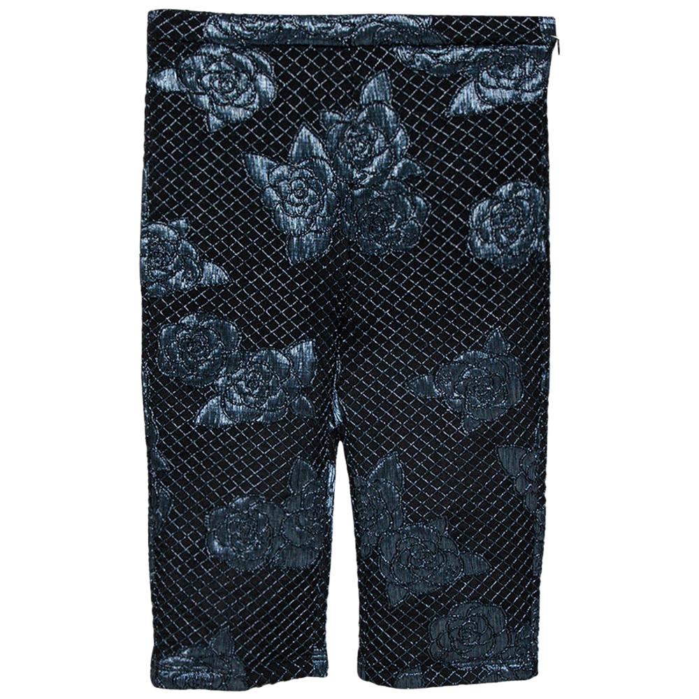 Chanel Black Camellia Pattern Embossed Stretch Jersey Shorts M