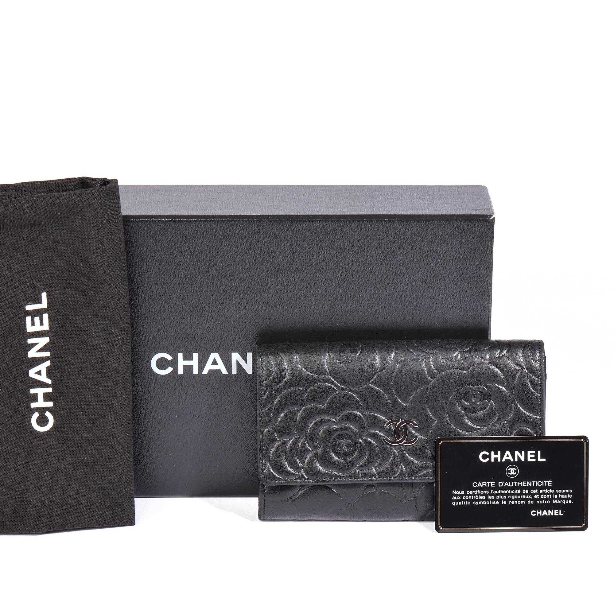 Chanel BLACK CAMELLIA QUILTED GOATSKIN FLAP WALLET 2