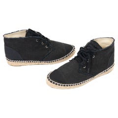 Chanel Black Canvas Cap Toe High Top Espadrille Flats Size 38
