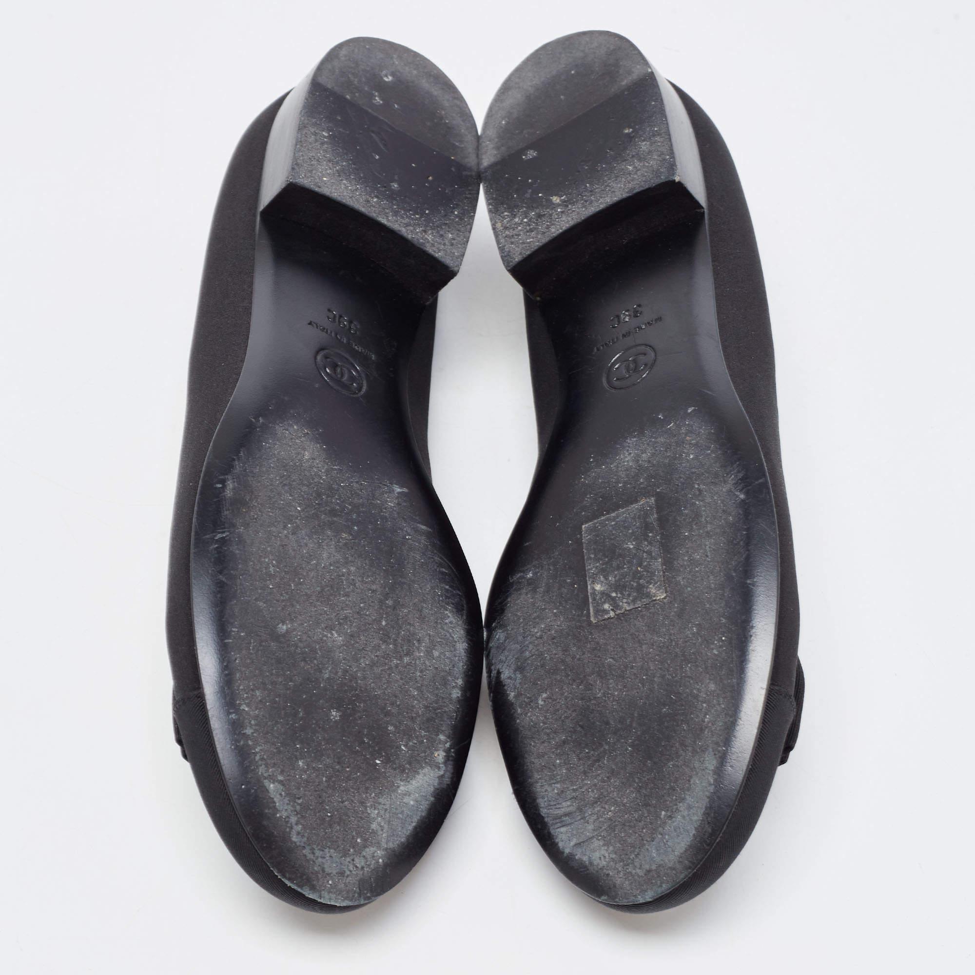 Chanel Black Canvas CC Cap Toe Bow Ballet Flats Size 39 5