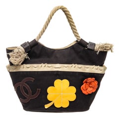 Chanel Black Canvas CC Floral Shoulder Bag