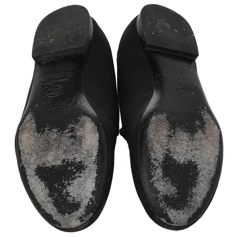 Chanel Black Canvas CC Smoking Slippers Size 37.5 at 1stDibs