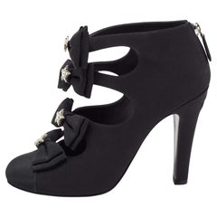 Chanel Black Canvas Cutout Bow Ankle Boots Size 38