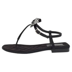 Chanel Schwarze flache Sandalen aus Segeltuch mit Schleife und Slingback aus Segeltuch Größe 38,5