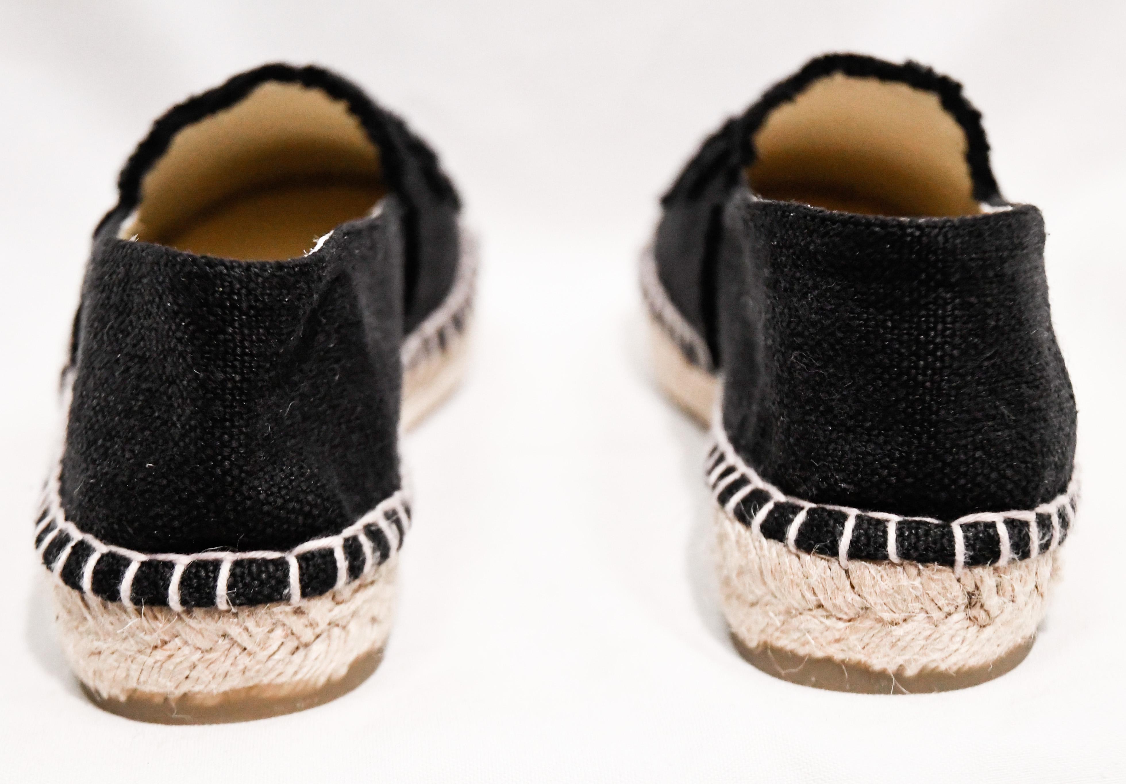 Women's Chanel Black Canvas Espadrilles With CC Fringed on Vamps