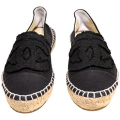 Chanel Black Canvas Espadrilles With CC Fringed on Vamps