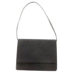 Chanel Black Canvas Leather CC Flap Shoulder Bag