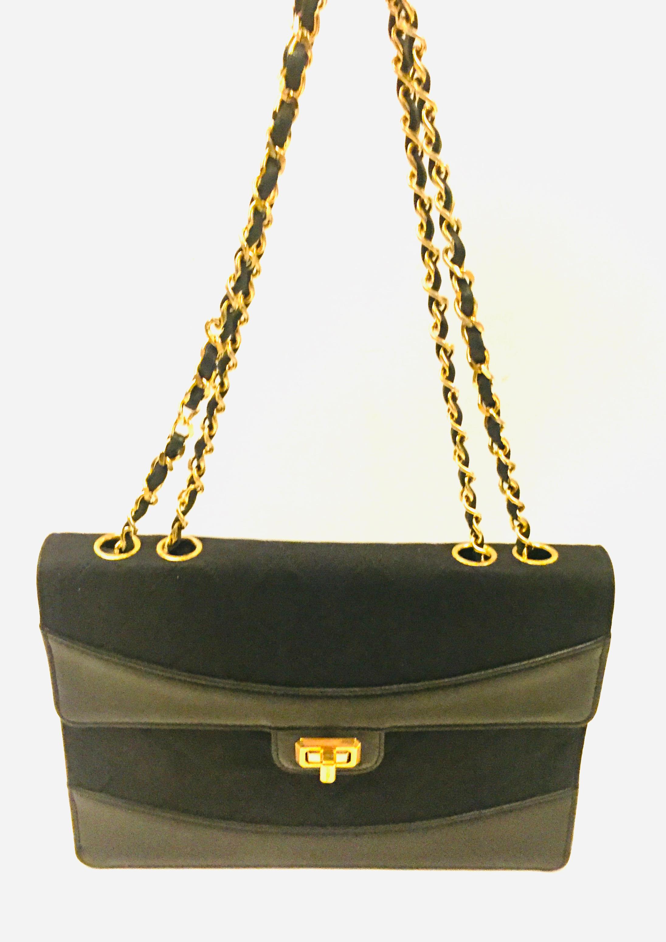Chanel black canvas/leather shoulder bag  1
