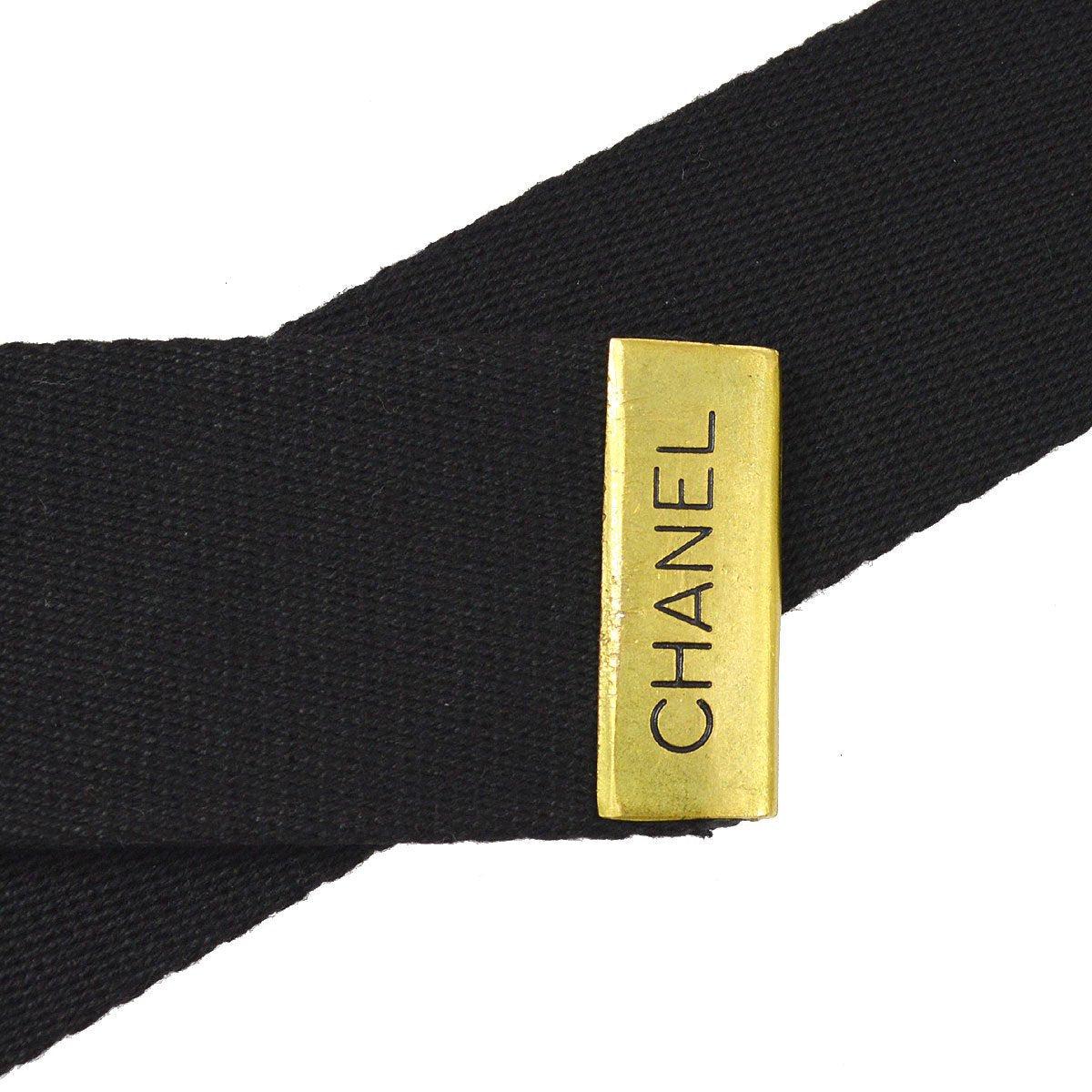 Women's CHANEL Black Canvas Logo CC Gold Metal Buckle Waist Belt