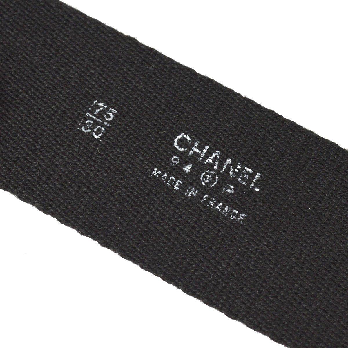 CHANEL Black Canvas Logo CC Gold Metal Buckle Waist Belt 1
