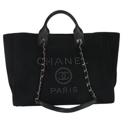 Chanel Black Canvas Pearl Medium Deauville Tote