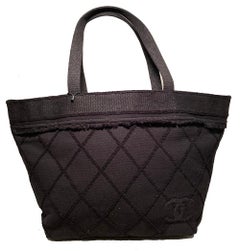 Chanel Black Canvas Fringe Edge Tote Bag with Quilted CC Logo, Women's