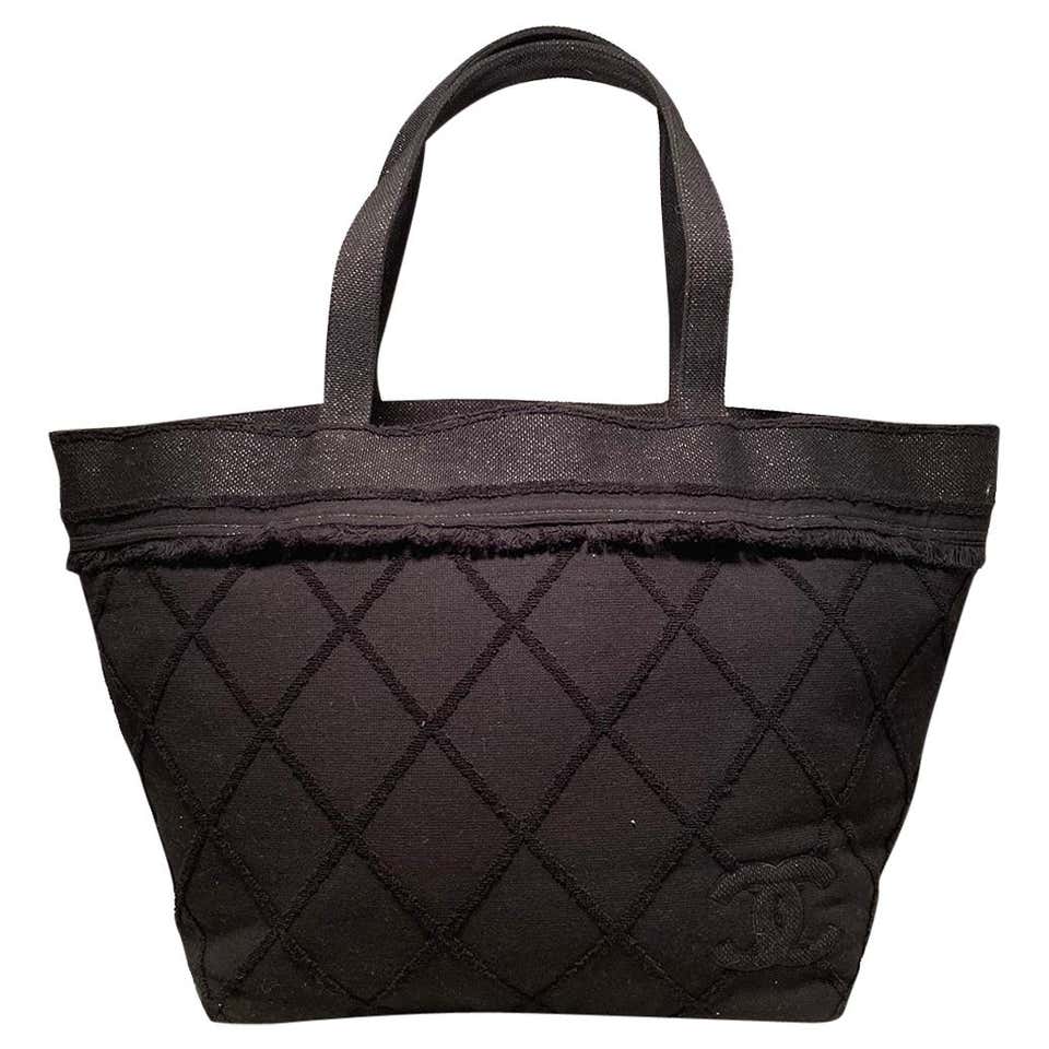 Chanel Quilted Black Leather Latch Front Tote Bag For Sale at 1stDibs