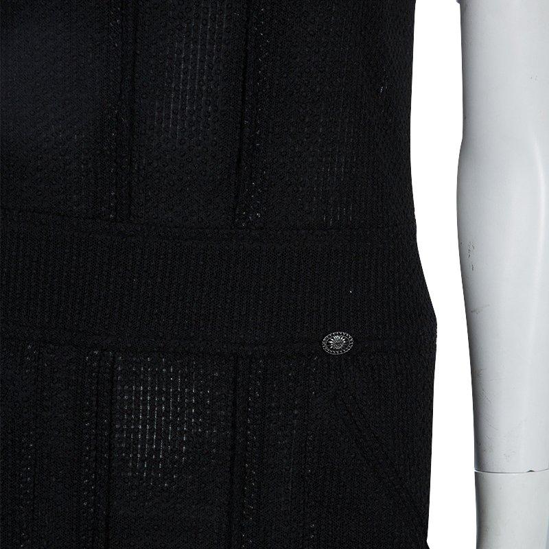Women's Chanel Black Cap Sleeve Textured Cotton Maxi Dress S