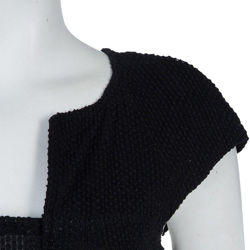 Chanel Black Cap Sleeve Textured Cotton Maxi Dress S 2