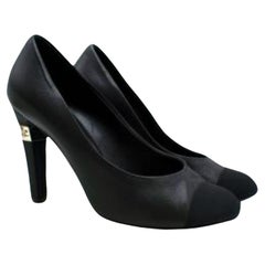 Chanel Black Cap Toe Heeled Pumps