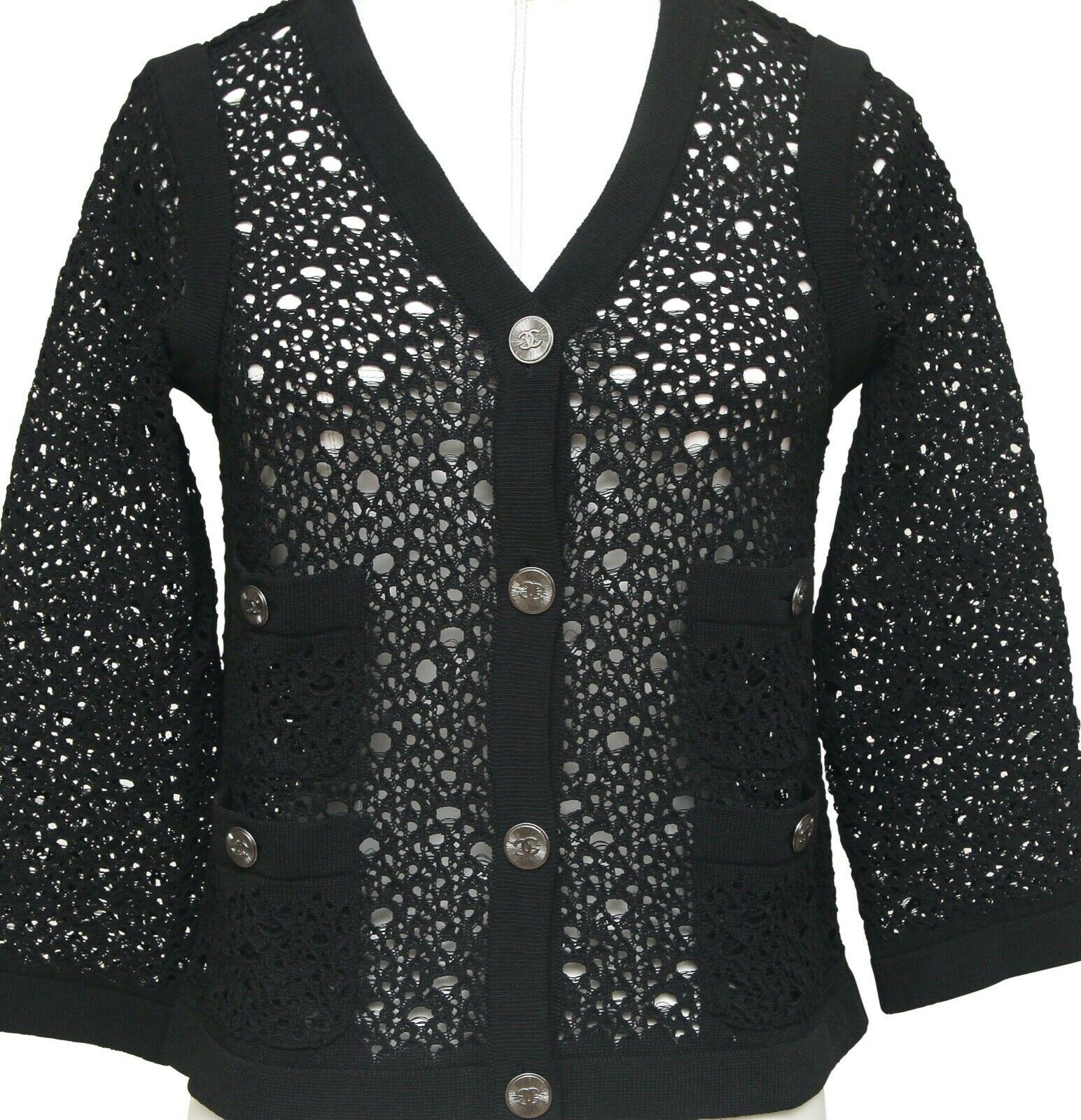 CHANEL Black Cardigan Sweater Knit V-Neck Buttons 3/4 Sleeves Sz 36 2012 1