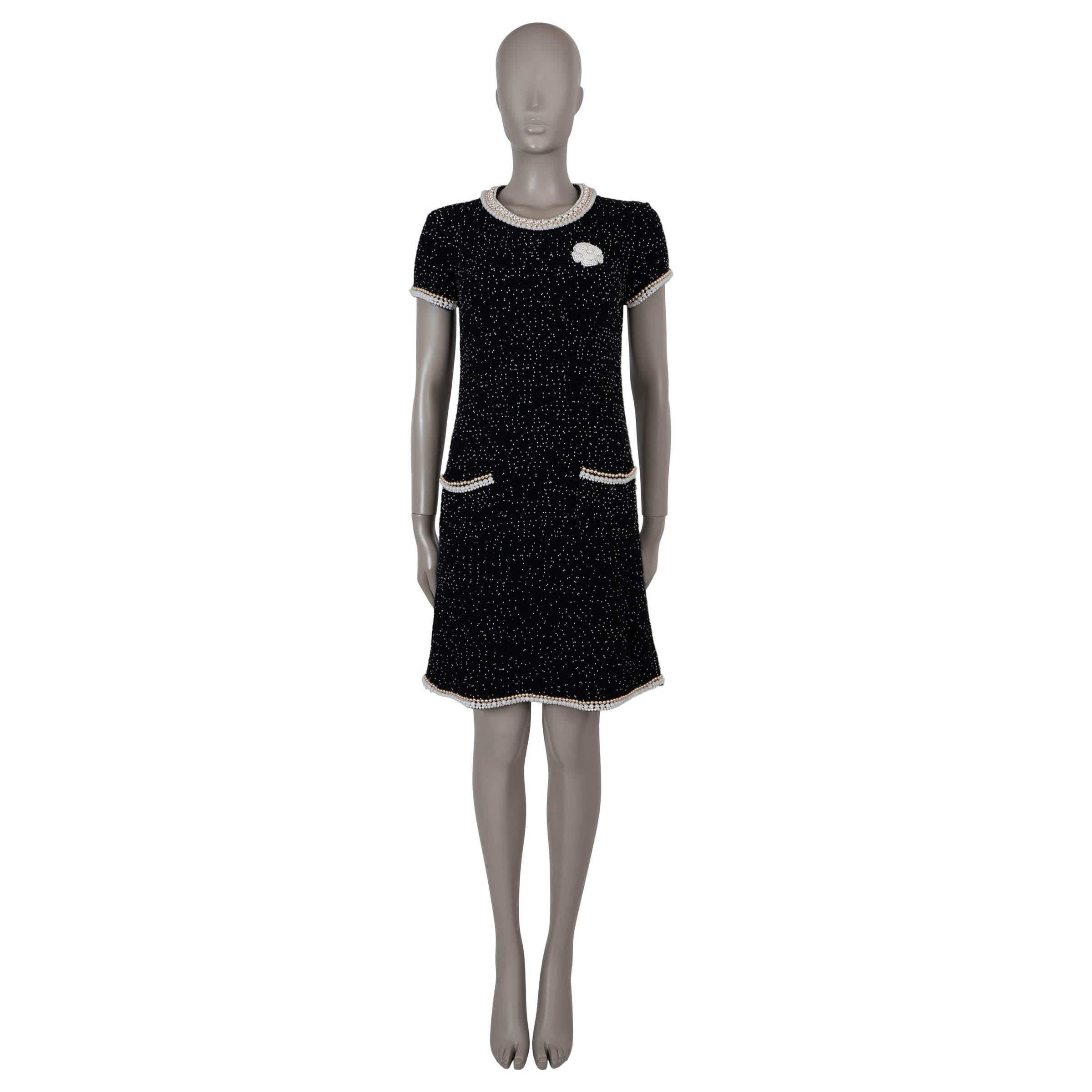 Women's CHANEL black cashmere 05A ALLOVER PEARL KNIT Dress 36 XS For Sale