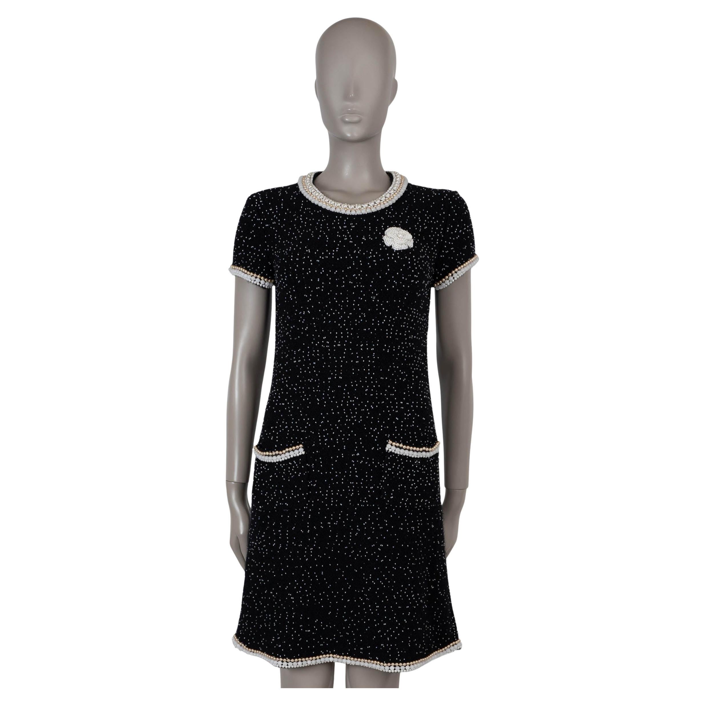 CHANEL black cashmere 05A ALLOVER PEARL KNIT Dress 36 XS For Sale