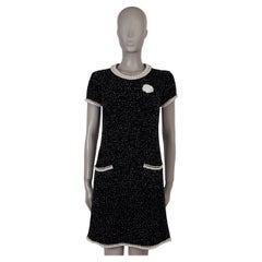 CHANEL black cashmere 05A ALLOVER PEARL KNIT Dress 36 XS