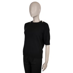 CHANEL black cashmere 17B PEARL DETAILED SHORT SLEEVE Sweater 42 L