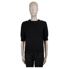 CHANEL black cashmere 17B PEARL DETAILED SHORT SLEEVE Sweater 42 L