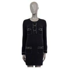 CHANEL black cashmere 2011 11K FRAYED TRIM KNIT Dress 34 XXS