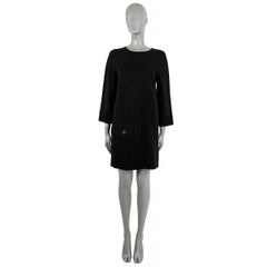CHANEL black cashmere 2013 13A EDINBURG QUILTED POCKET KNIT Dress 36 XS
