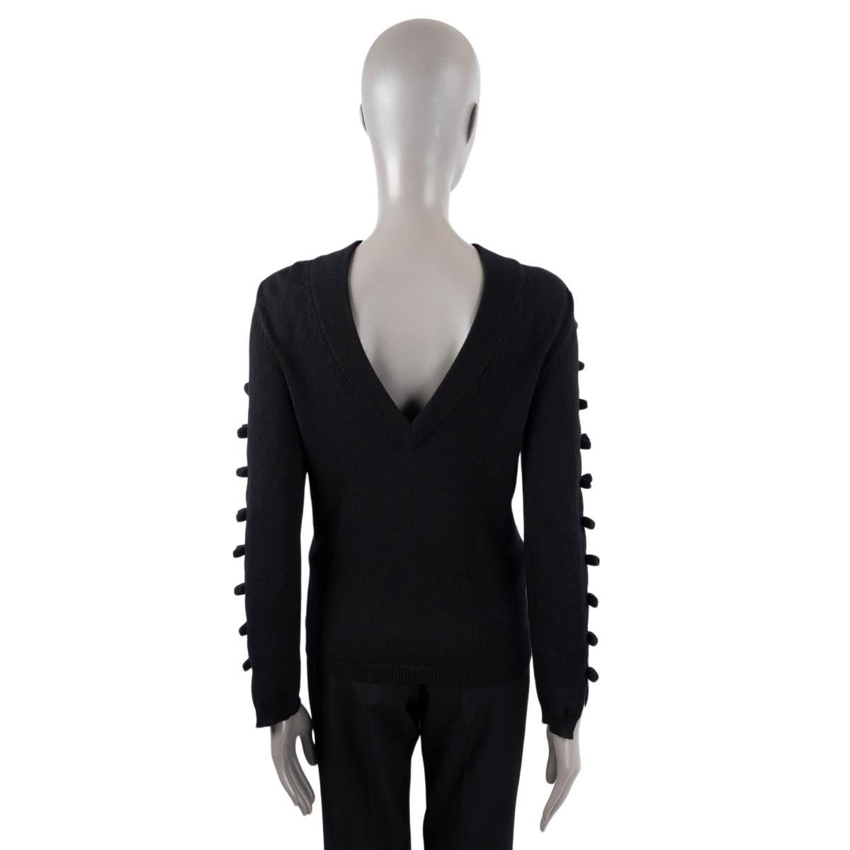 CHANEL black cashmere 2017 17A COSMOPOLITE CUT-OUT BOW Sweater 38 S 1