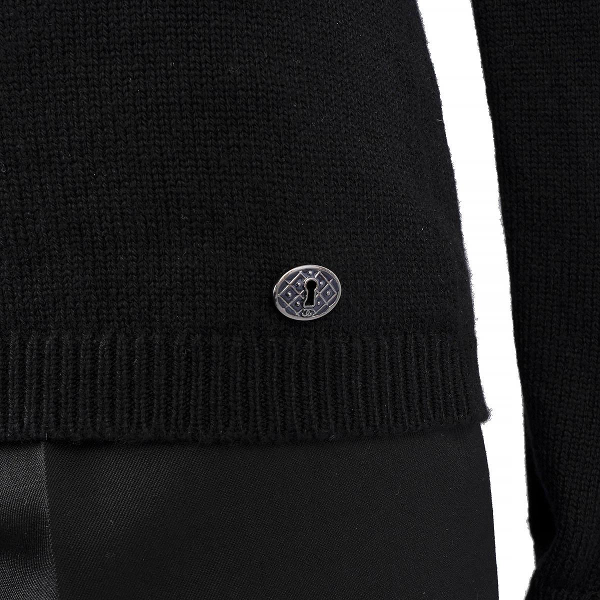 CHANEL black cashmere 2017 17A COSMOPOLITE CUT-OUT BOW Sweater 38 S 3