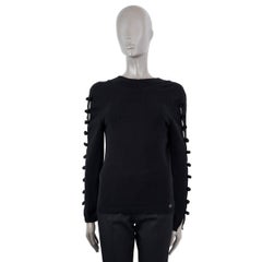 CHANEL black cashmere 2017 17A COSMOPOLITE CUT-OUT BOW Sweater 38 S