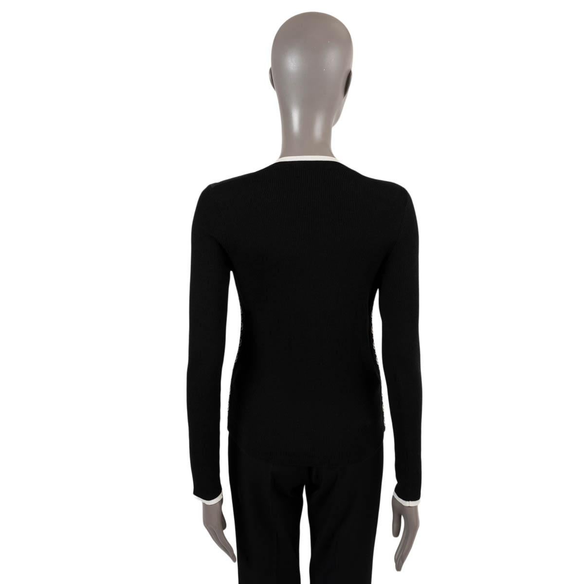 Women's CHANEL black cashmere 2019 19B LOGO STRIPE Sweater 36 XS For Sale