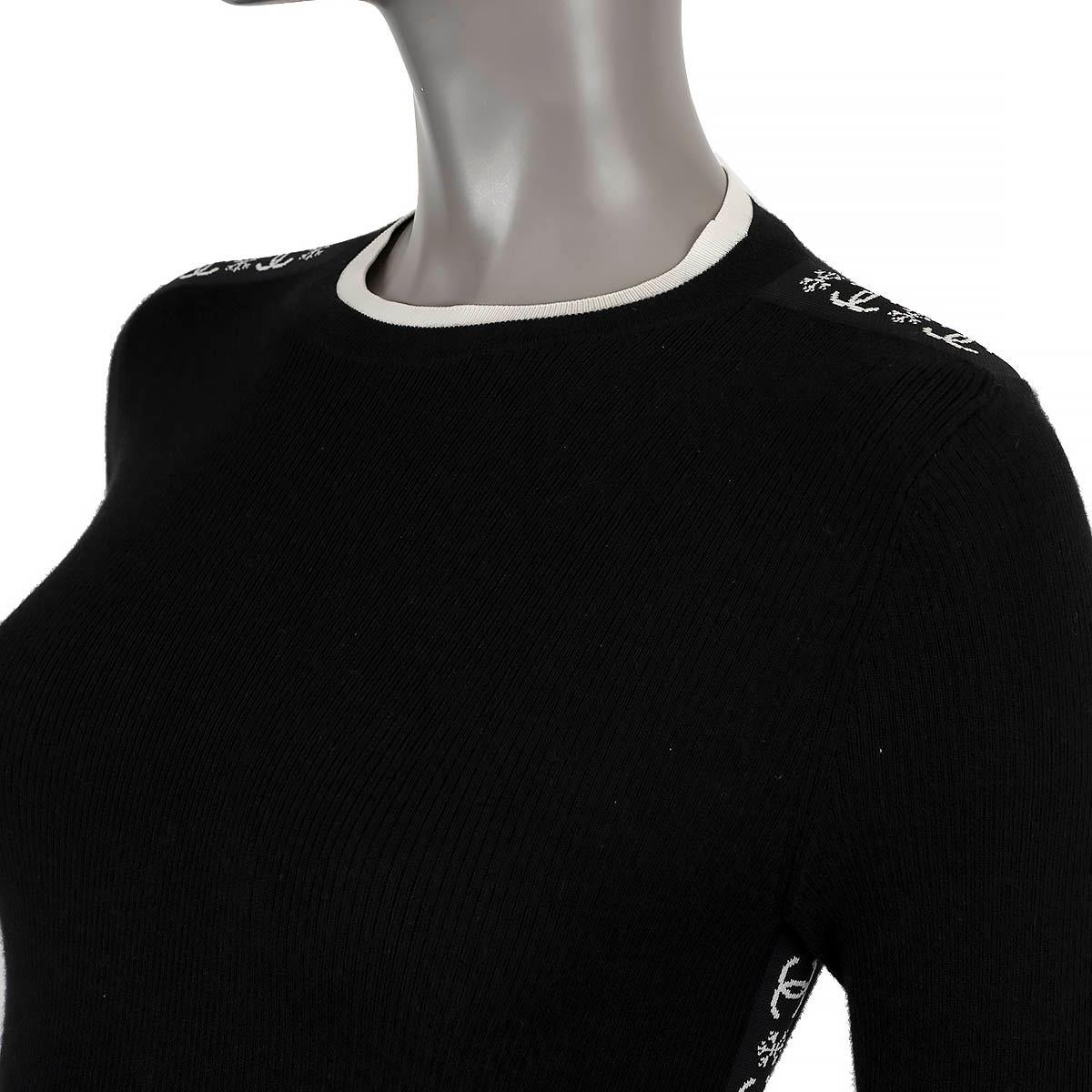 CHANEL black cashmere 2019 19B LOGO STRIPE Sweater 36 XS For Sale 2