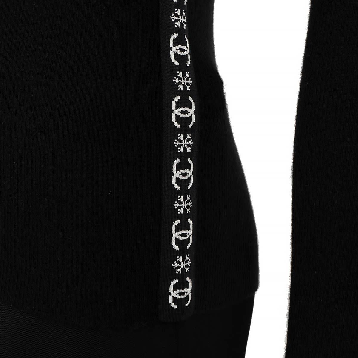 CHANEL black cashmere 2019 19B LOGO STRIPE Sweater 36 XS For Sale 3