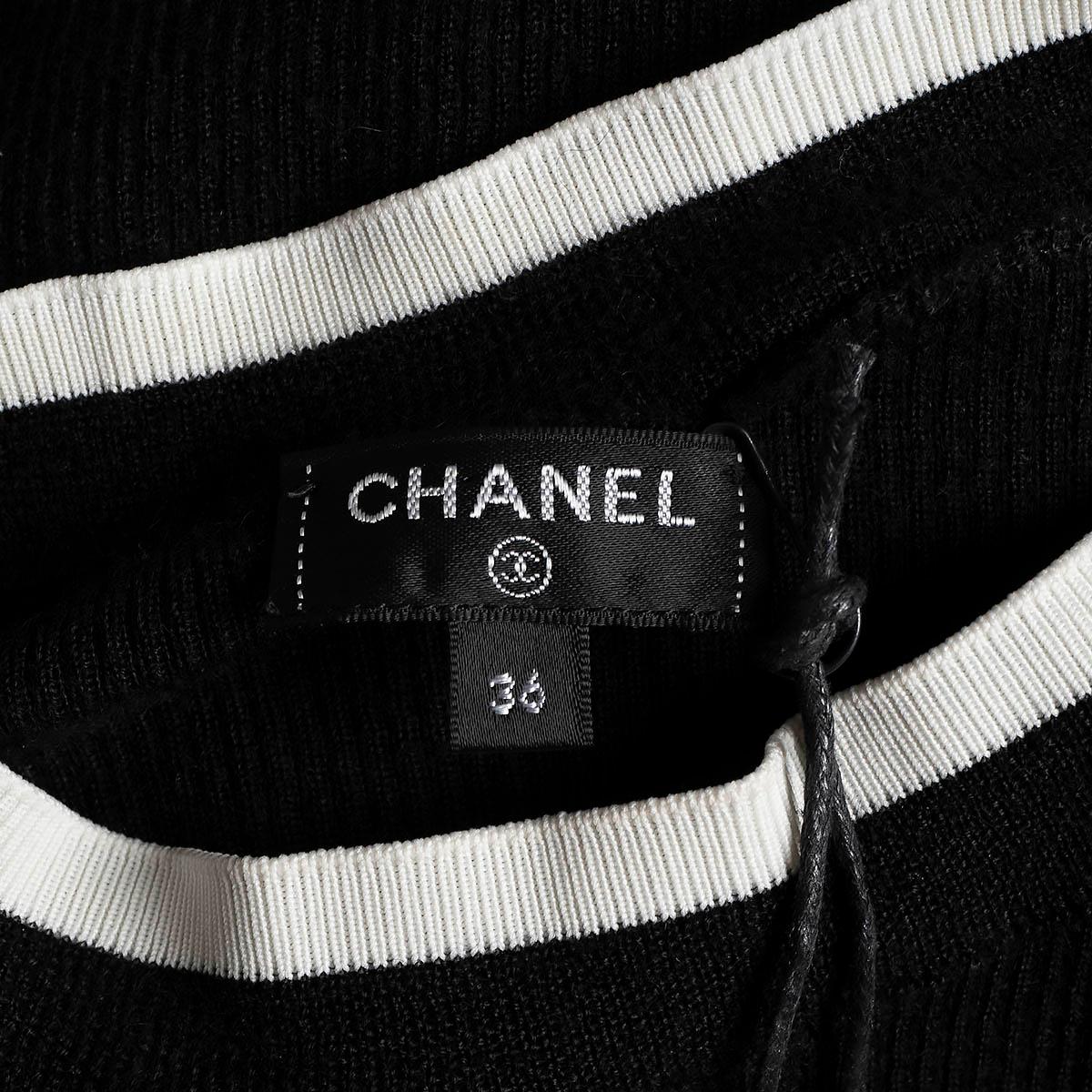 CHANEL black cashmere 2019 19B LOGO STRIPE Sweater 36 XS For Sale 4