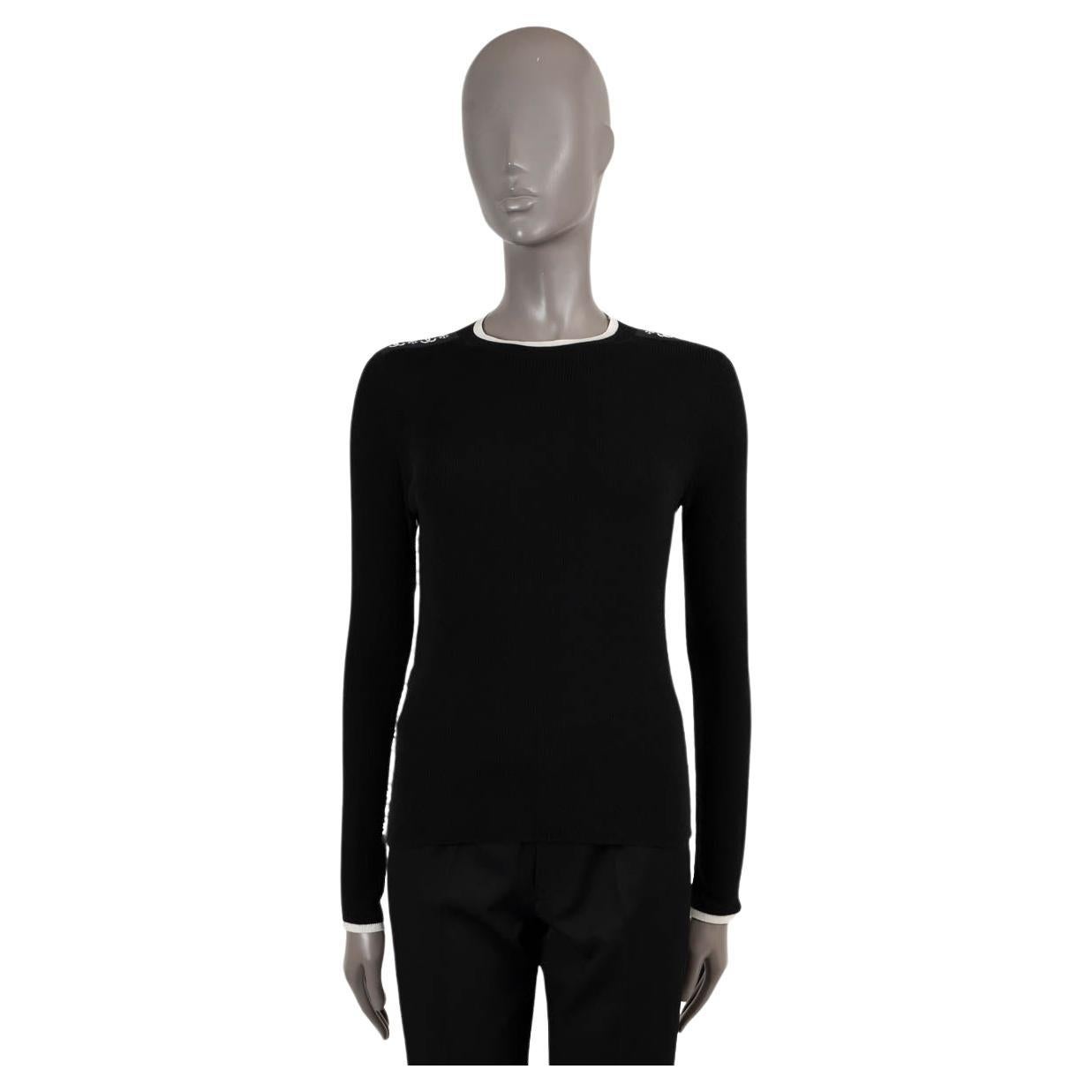 CHANEL black cashmere 2019 19B LOGO STRIPE Sweater 36 XS For Sale