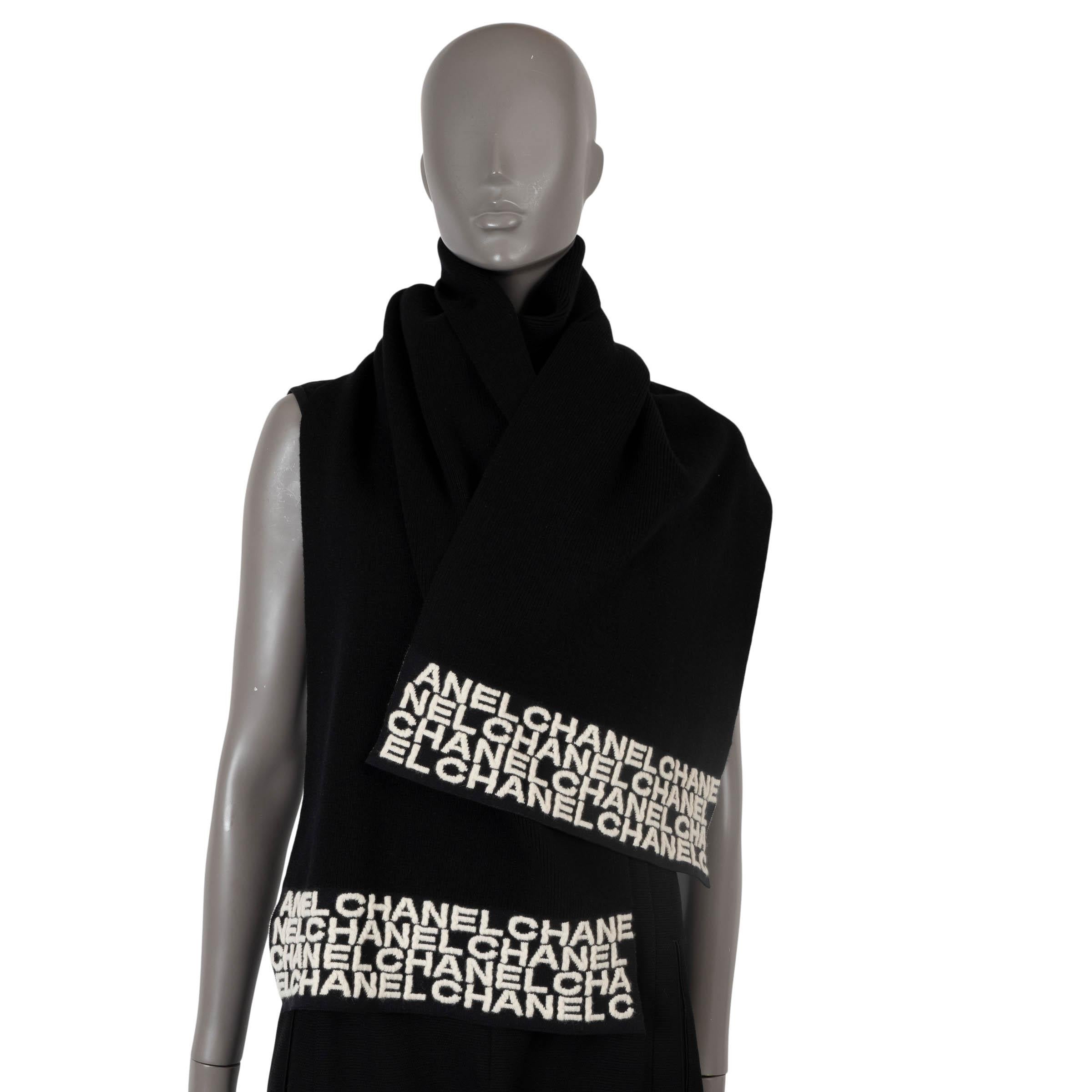 CHANEL black cashmere 2019 19B LOGO TRIM MUFFLER Scarf 1
