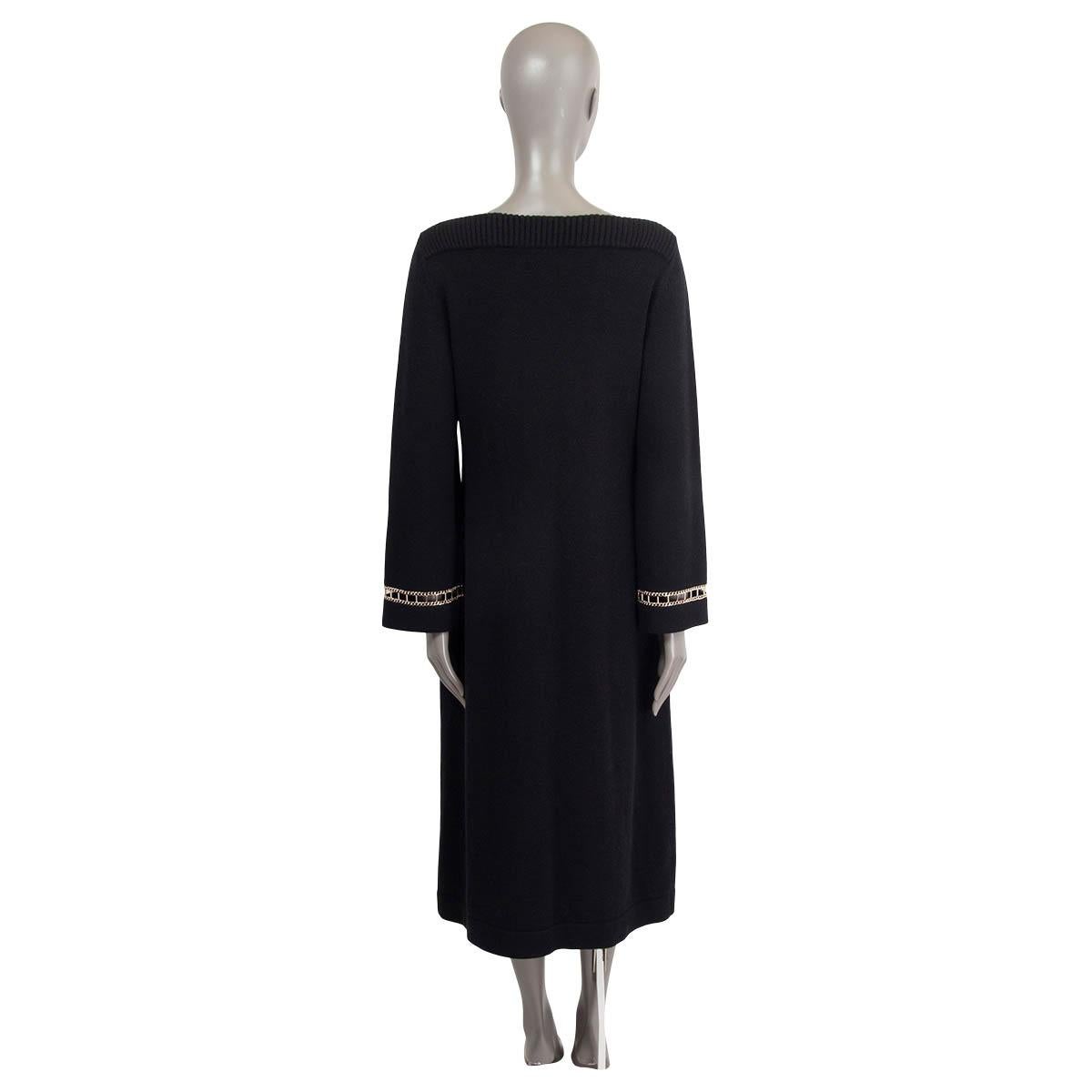 Black CHANEL black cashmere 2020 20C CHAIN LONG SLEEVE MIDI KNIT Dress 38 S For Sale