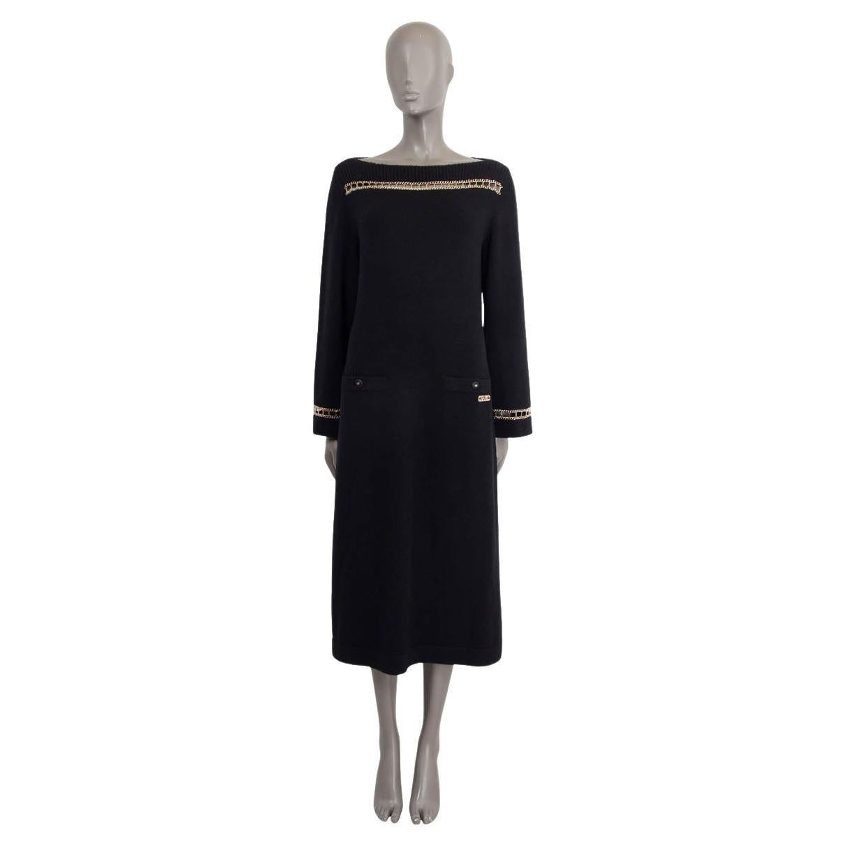 CHANEL black cashmere 2020 20C CHAIN LONG SLEEVE MIDI KNIT Dress 38 S For Sale
