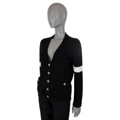 CHANEL black cashmere 2020 20K STRIPED SLEEVE Cardigan Sweater 34 XXS