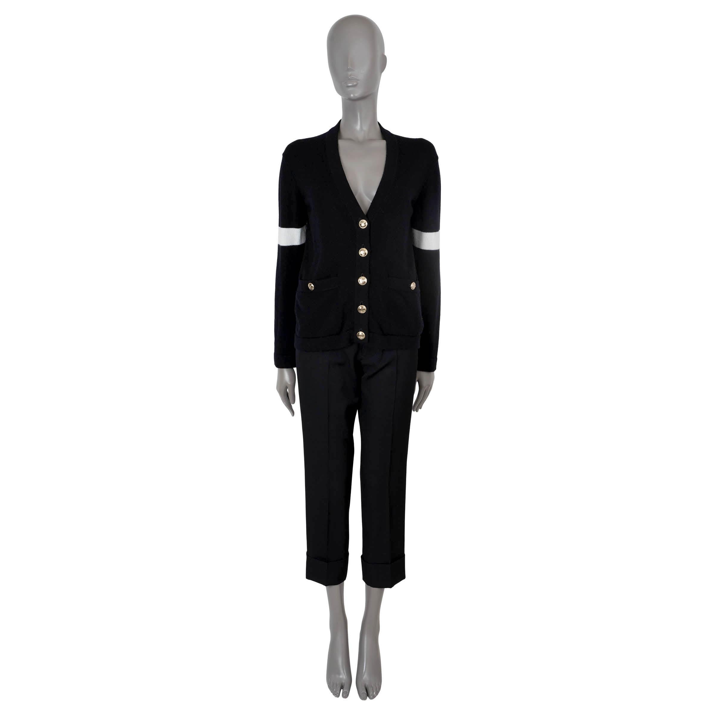 De las mujeres CHANEL cachemira negra 2020 20K STRIPED SLEEVE Cardigan Sweater 34 XXS en venta