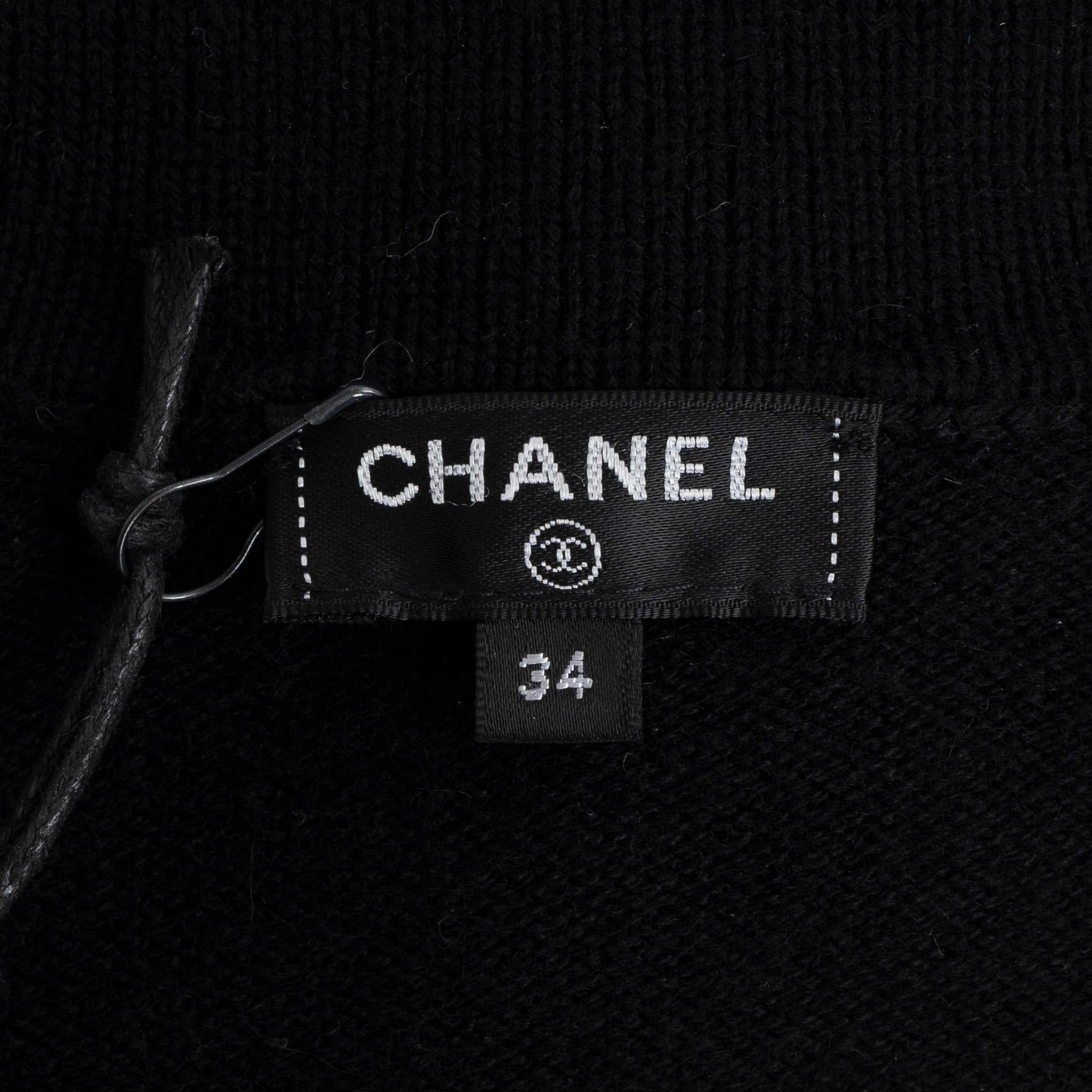CHANEL cachemira negra 2020 20K STRIPED SLEEVE Cardigan Sweater 34 XXS en venta 3