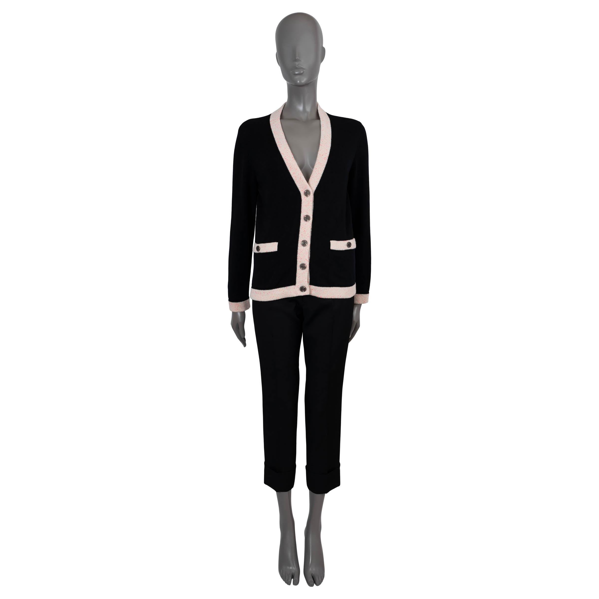 Women's CHANEL black cashmere 2020 20S CONTRAST TRIM Cardigan Sweater 38 S For Sale