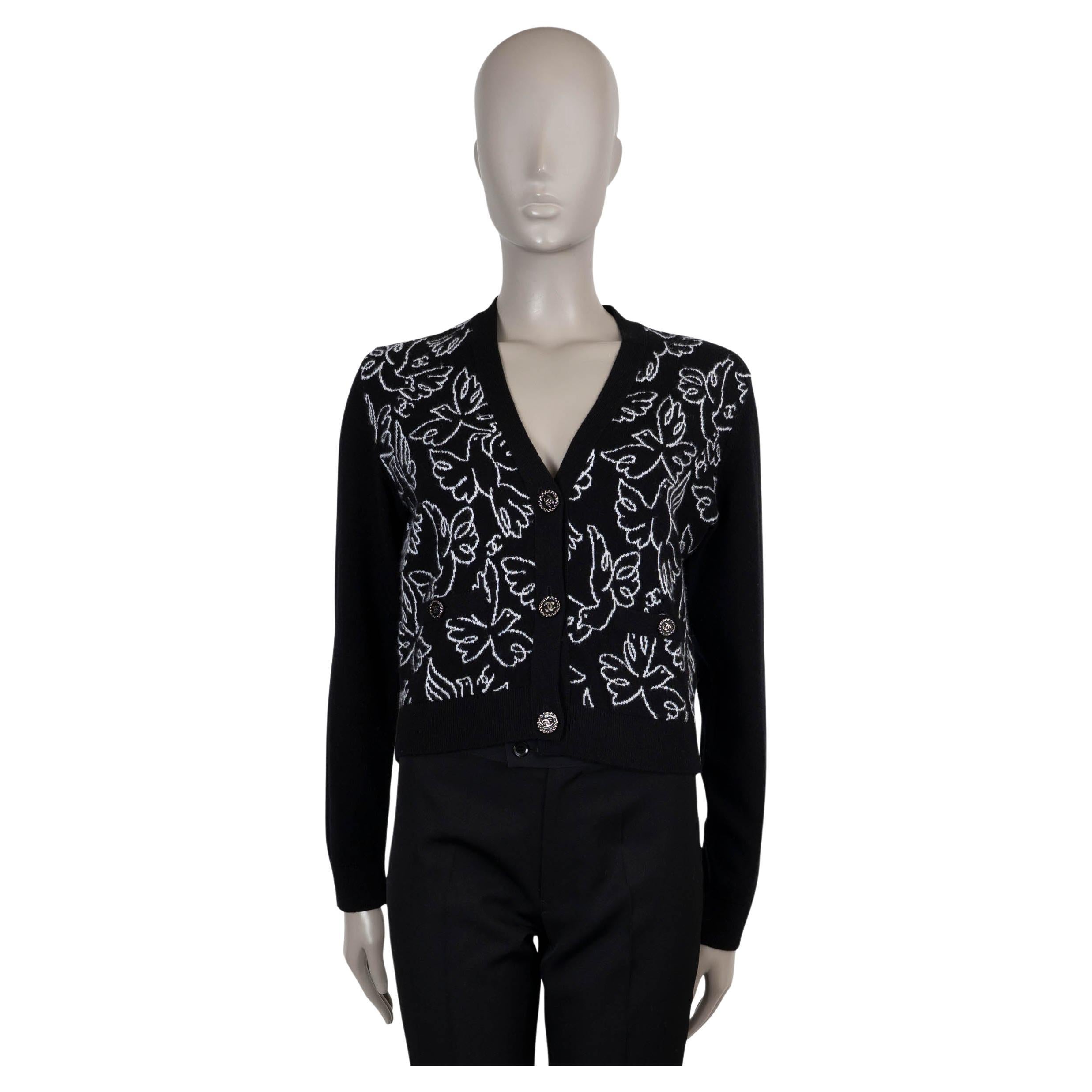 CHANEL black cashmere 22C DUBAI PEACE DOVE Cardigan Sweater 40 M