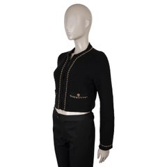 CHANEL black cashmere 23B CHAIN TRIM Cardigan Sweater 36 XS