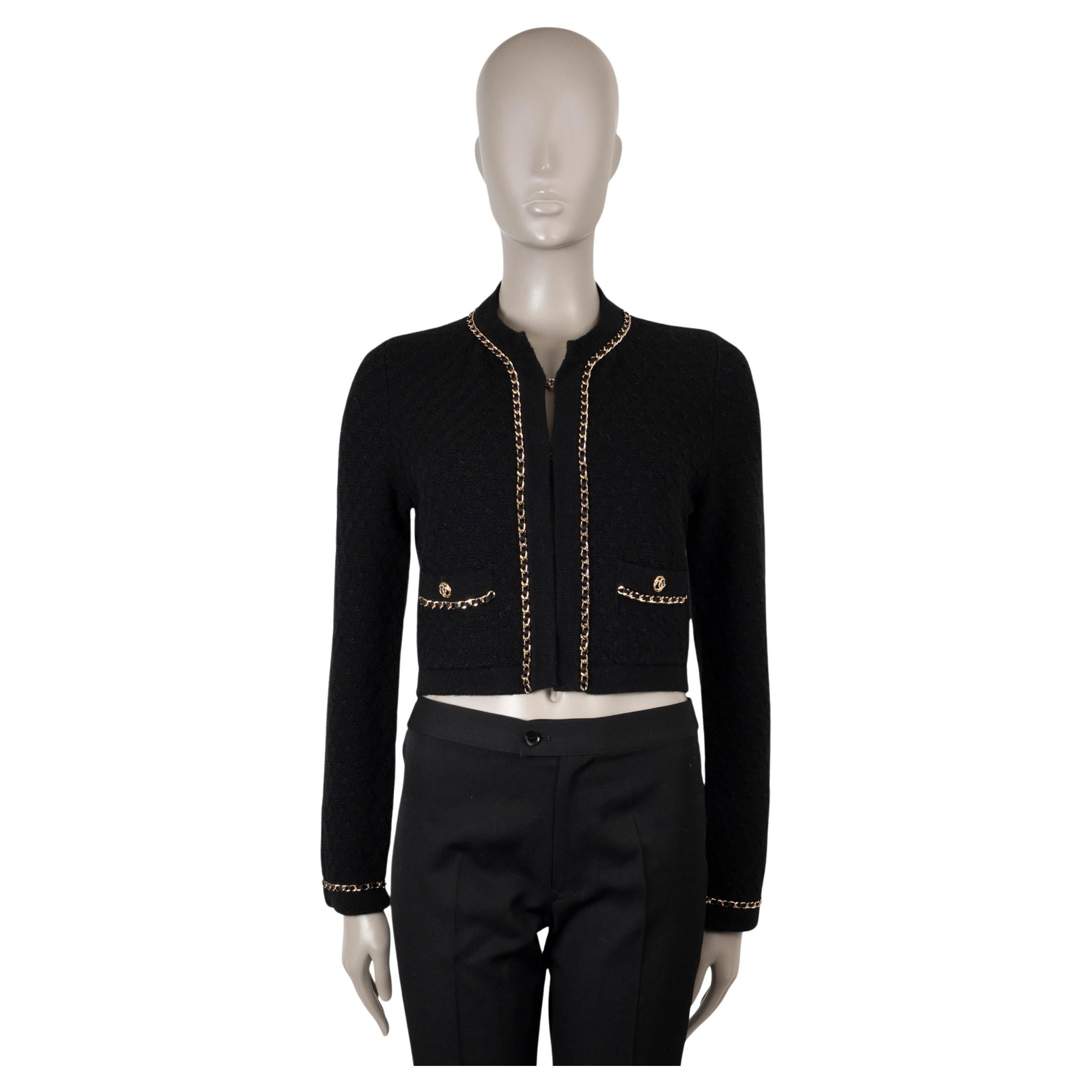 CHANEL black cashmere 23B CHAIN TRIM Cardigan Sweater 36 XS