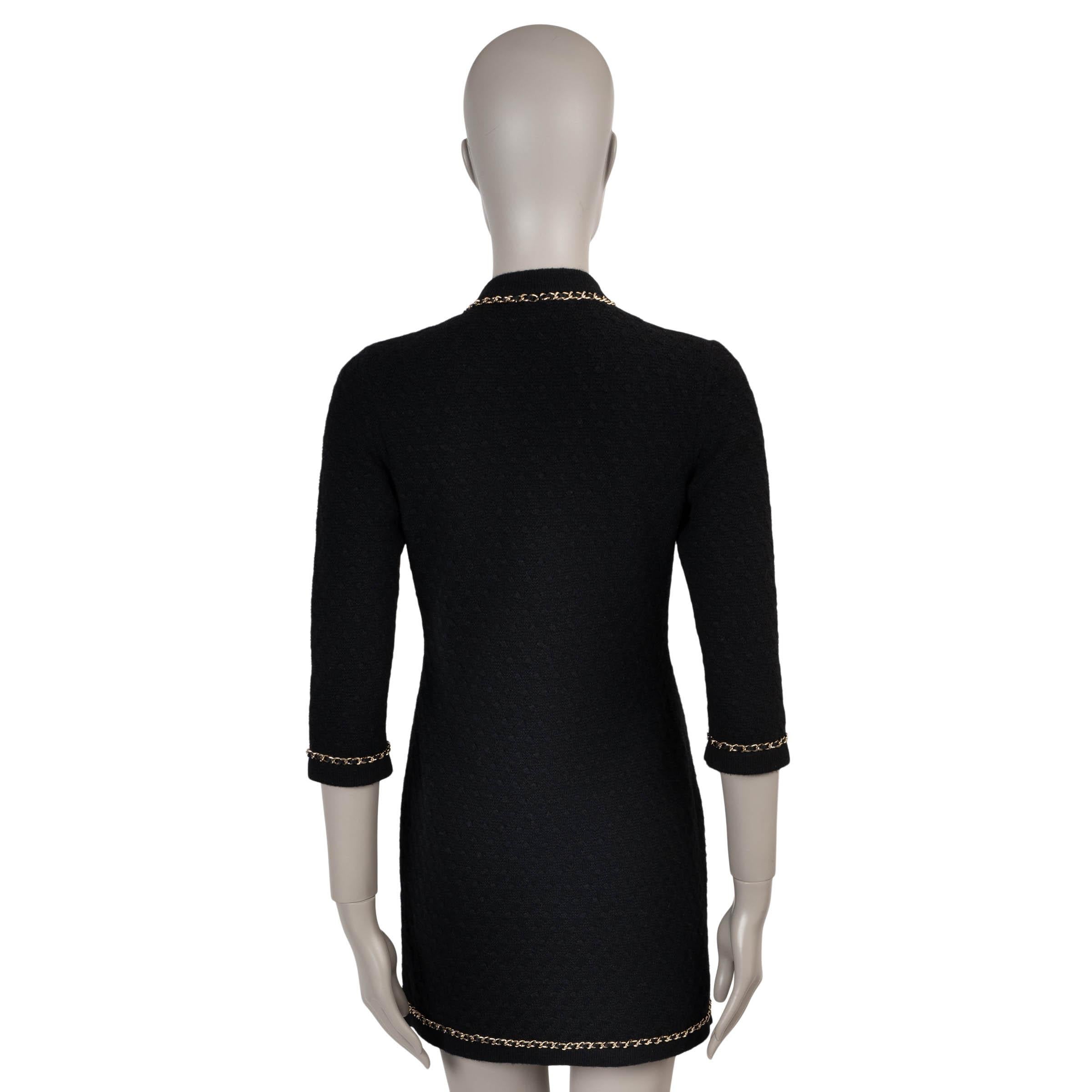 Noir CHANEL 23B CHAIN TRIM KNIT CARDIGAN mini robe noire cashmere 36 XS